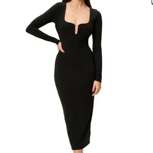 Good American Black U-Ring Long Sleeve Dress